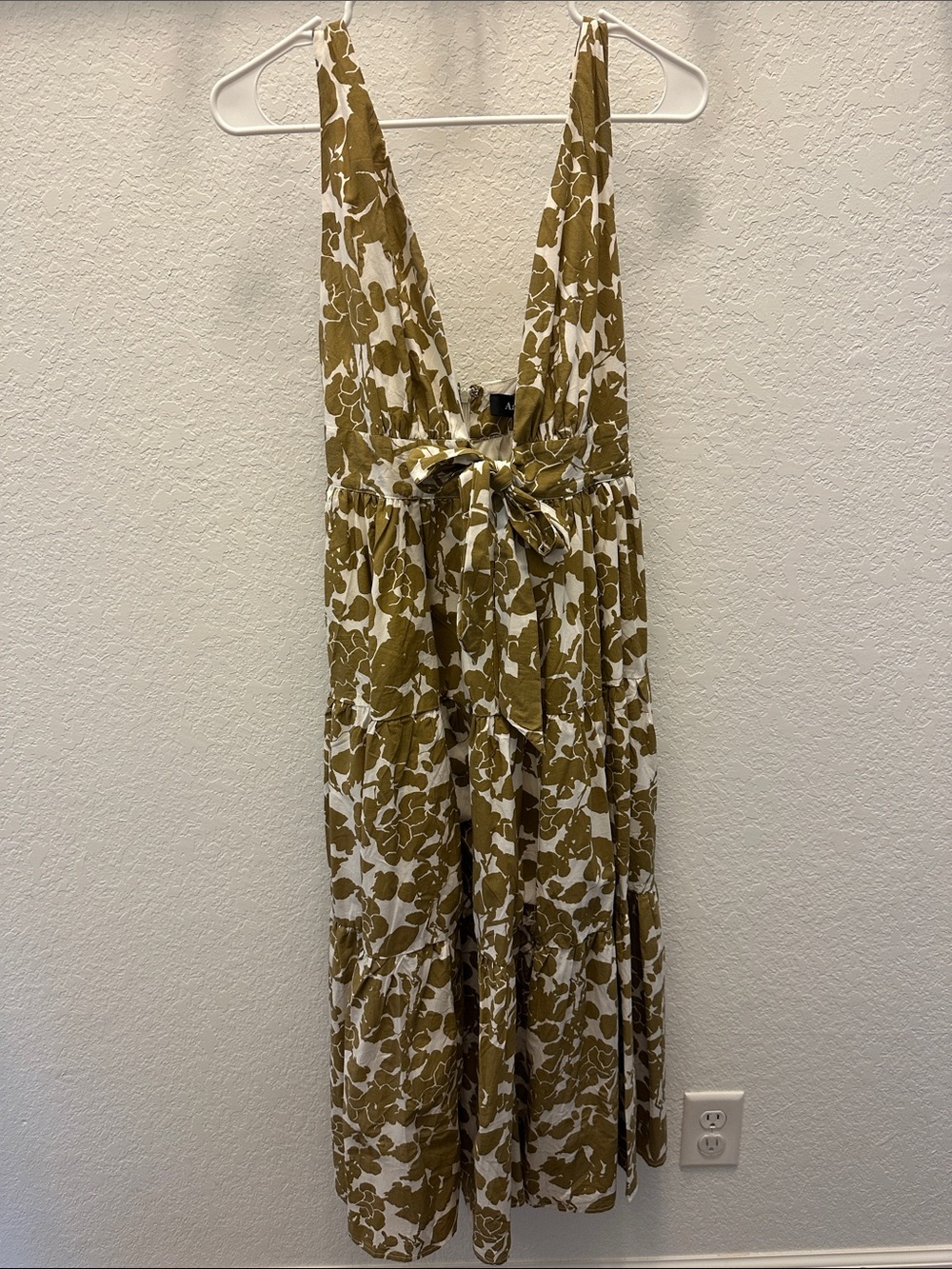 Aakaa Olive and White Wrap-Front Maxi Dress